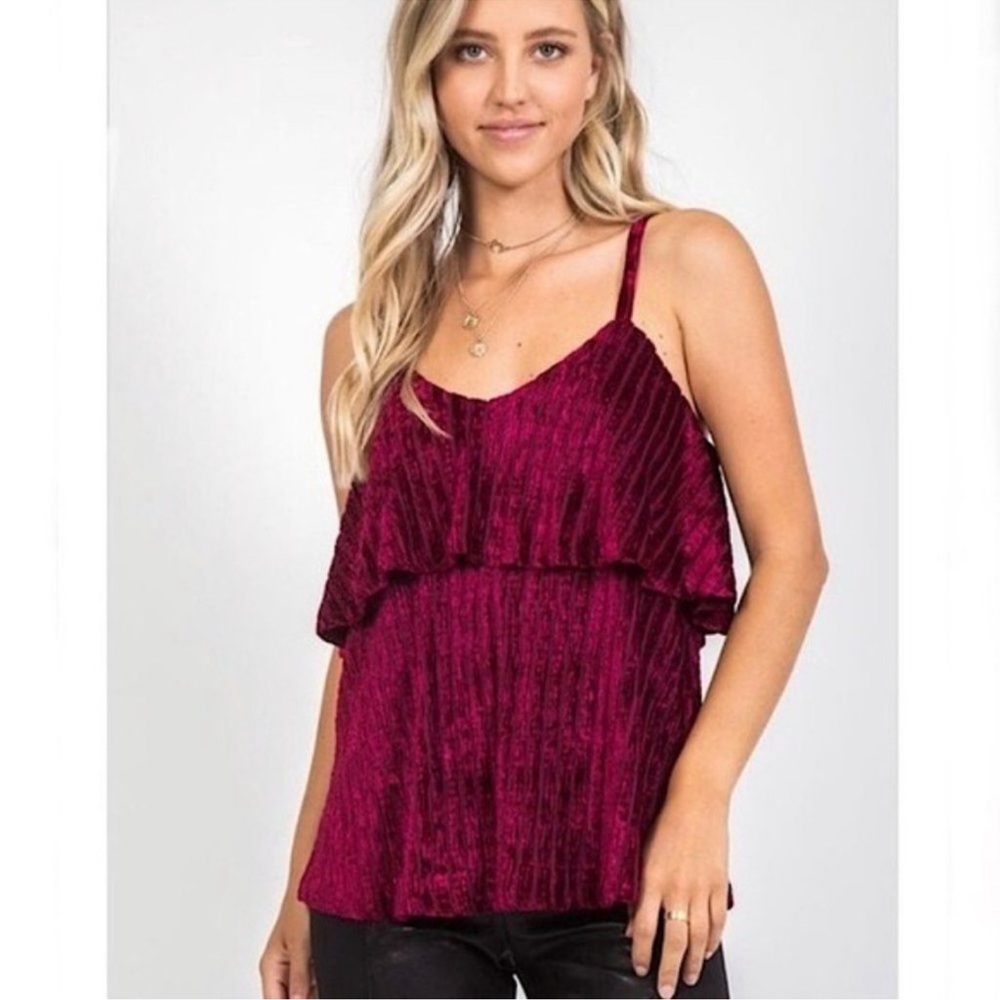 Loveriche Burgundy Red crushed Velvet Layered  tank Top small